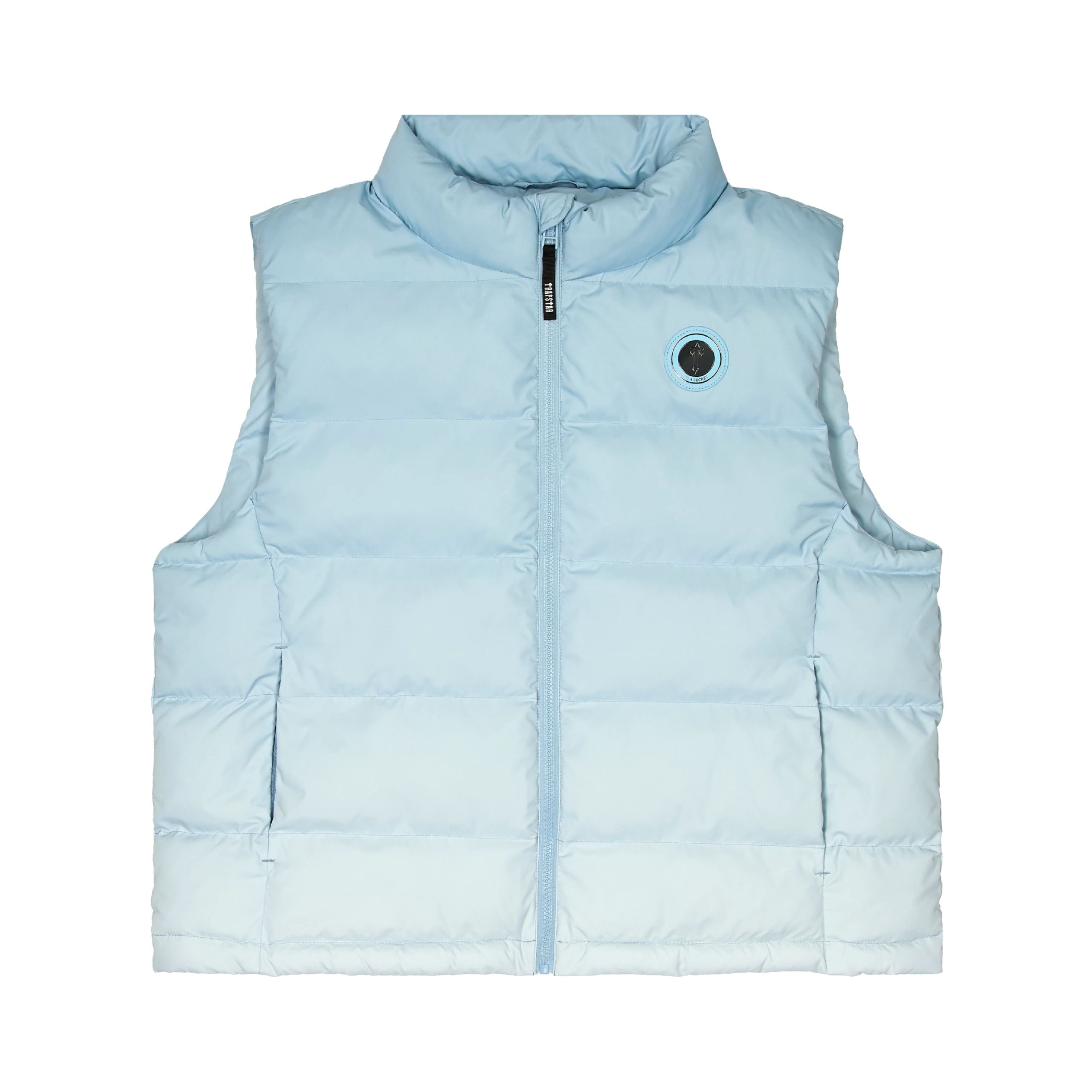 trapstar-irongate-arch-gilet-blue-gradient-front: Przód bezrękawnika Trapstar Irongate Arch Gilet Blue Gradient