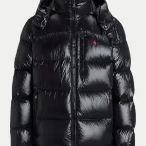 polo-ralph-lauren-glossy-down-jacket-front: Przód lśniącej kurtki puchowej RL
