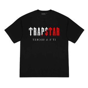 Trapstar Decoded Black Red Gradient T-shirt czarna koszulka z gradientowym nadrukiem widok z przodu