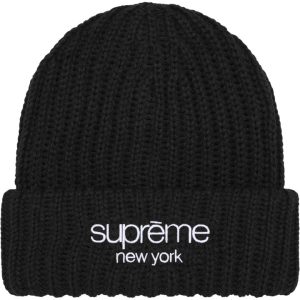 Supreme Classic Logo Chunky Ribbed Beanie Black czapka zimowa czarna widok z przodu