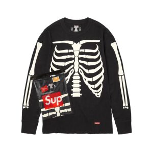 Supreme Hanes Bones Thermal Crew Black widok z przodu