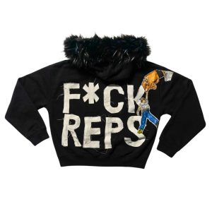 Landspace x Just Find It F*CK REPS Custom Hoodie — tył z futrzanym kapturem