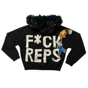 Landspace x Just Find It F*CK REPS Custom Hoodie — tył z futrzanym kapturem