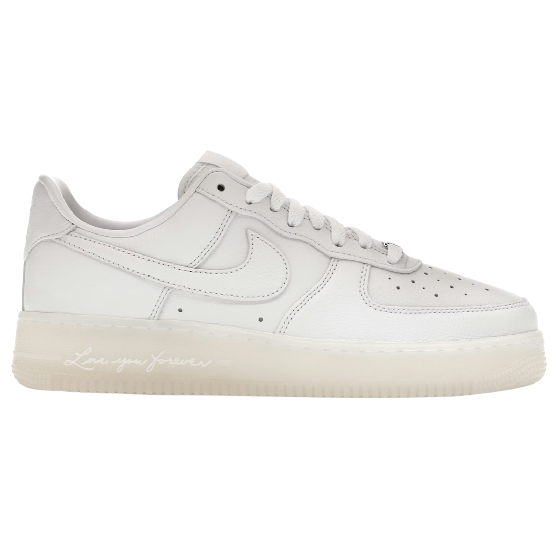 Nike Air Force 1 Low Drake NOCTA Certified Lover Boy White Cobalt Tint z białą cholewką, detalami Love You Forever i logo NOCTA