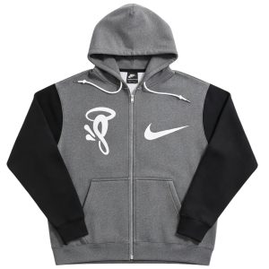 Nike x Syna Solo Swoosh Fleece Full-Zip Hoodie Grey z przodu